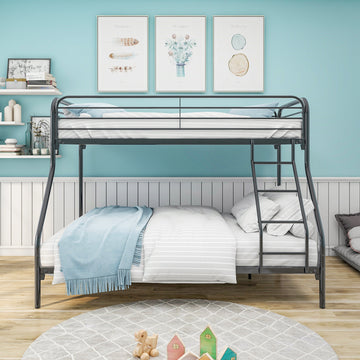 Twin Over Full Metal Bunk Bed with Vintage Headboard and Under Bed Storage