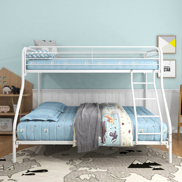 Twin Over Full Metal Bunk Bed with Vintage Headboard and Safety Guard Rails