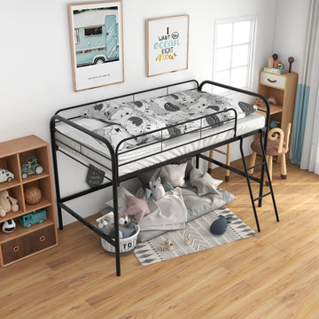 Twin Loft Bed with Full Length Guardrails Storage Steps and Angled Ladder