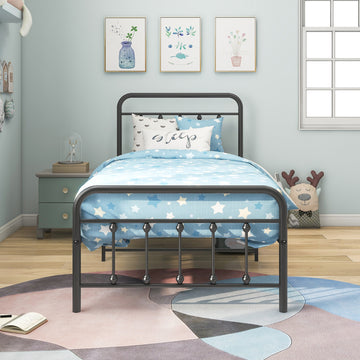 Full Size Metal Platform Bed Frame with Victorian Style and High Headboard