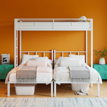 Triple Twin Bunk Beds Convertible into 3 Separate Beds with Full Length Guardrails