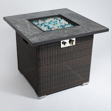 30 Inch Outdoor Propane Fire Pit Table With Wicker Body