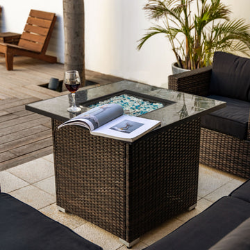 30 Inch Outdoor Propane Fire Pit Table With Wicker Body