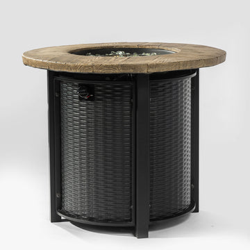 Outdoor Round Propane Fire Pit Table with Faux Wood Top