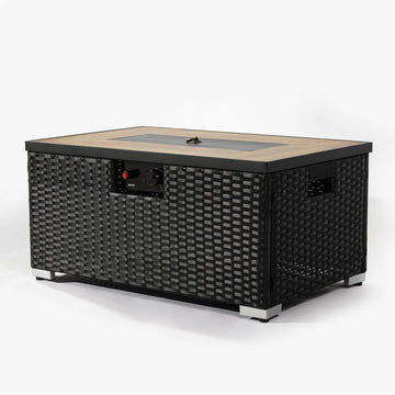 Rectangular Wicker Propane Fire Pit Table with Ceramic Top