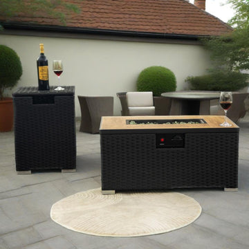 Rectangular Wicker Propane Fire Pit Table with Ceramic Top