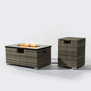 Outdoor Ceramic Top Wicker Propane Fire Pit Table