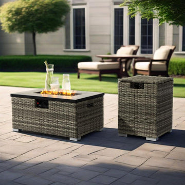 Outdoor Ceramic Top Wicker Propane Fire Pit Table