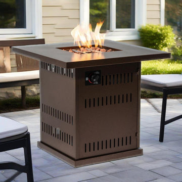 28 Inch Steel Outdoor Propane Fire Pit Table With Lid