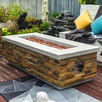60 Inch Concrete Rectangular Propane Fire Pit Table