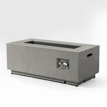Gray Steel Rectangular Propane Fire Pit Table 50000BTU With Wind Guard