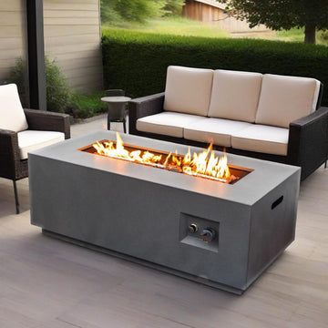 Gray Steel Rectangular Propane Fire Pit Table 50000BTU With Wind Guard
