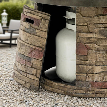 36'' Propane Gas Fire Pit Table, 50000 BTU Round Concrete Fire Pit for Outside Patio Deck Garden Backyard - Sandston