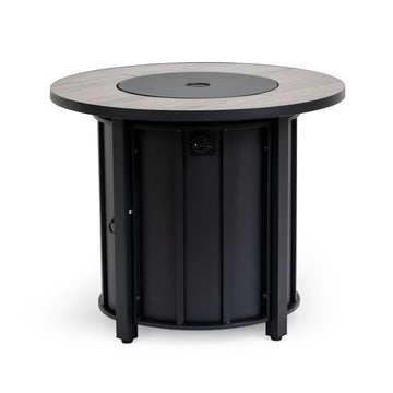 30 Inch Propane Fire Pit Table with Wood Grain Ceramic Top and Steel Frame