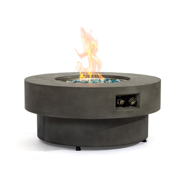 34-inch Round Propane Fire Pit Table, 50,000BTU Outdoor Fire Pit Table with Round Burner Lid, Glass Rocks, and Cover