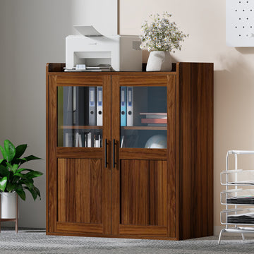 Modern Minimalist Double-Door Side Cabinet with Glass Panels Small-Sized Storage Cabinet for Living Room Dining Room Study