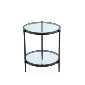 21.65 in. Black Frame Round Glass Top Coffee Table with Storage Shelf