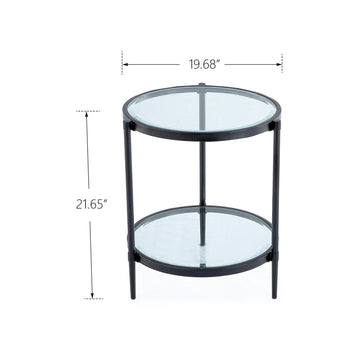 21.65 in. Black Frame Round Glass Top Coffee Table with Storage Shelf