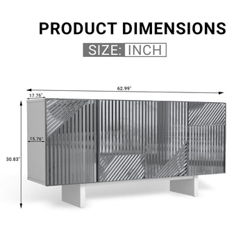 62.91 in W Modern Stainless Steel Buffet Sideboard with 4 Door Storage Cabinet Silver