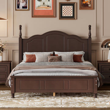 Full Size Wood Platform Bed Frame with Retro Style and Wooden Slat Support
