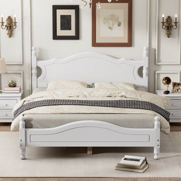 Queen Size Wood Platform Bed Frame with Retro Style and Wooden Slat Support