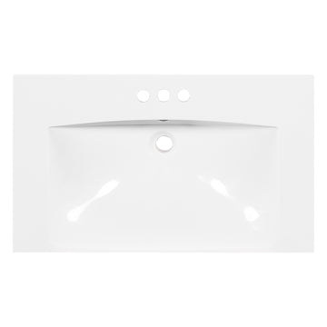 30 Inch Bathroom Vanity Resin Sink Top Three Hole White