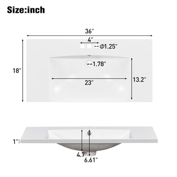36 Inch Bathroom Vanity Resin Sink Top Three Hole White