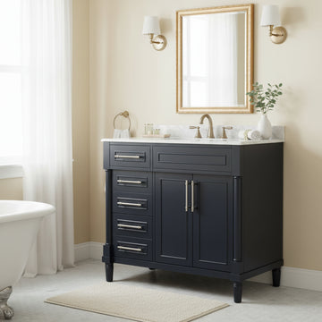 36 Inch Modern Bathroom Vanity Cabinet No Sink Solid Wood Frame Black