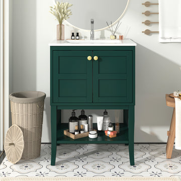 24 Inch Modern Bathroom Vanity With Resin Sink And Two Doors Green