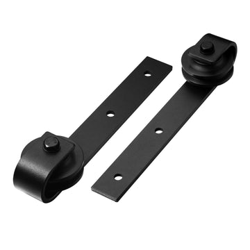6 ft./72 in. Black Steel Bent Strap Sliding Barn Door Track and Hardware Kit for Single Door with Floor Guide