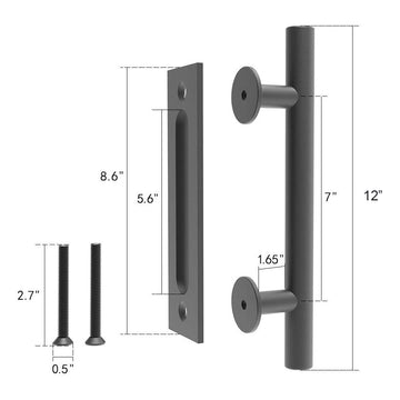 12 in. Black Ladder Pull and Flush Sliding Barn Door Handle Set