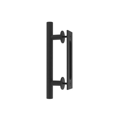 12 in. Black Ladder Pull and Flush Sliding Barn Door Handle Set