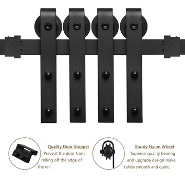 12 ft./144 in. Black Steel Sliding Barn Door Track and Hardware Kit for Double Doors with Floor Guide