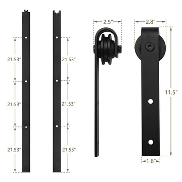 12 ft./144 in. Black Steel Sliding Barn Door Track and Hardware Kit for Double Doors with Floor Guide