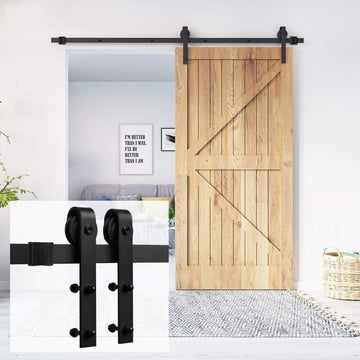6.6 ft./79 in. Black Steel Bent Strap Sliding Barn Door Track and Hardware Kit for Single Door with Floor Guide