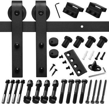 6.6 ft./79 in. Black Steel Bent Strap Sliding Barn Door Track and Hardware Kit for Single Door with Floor Guide