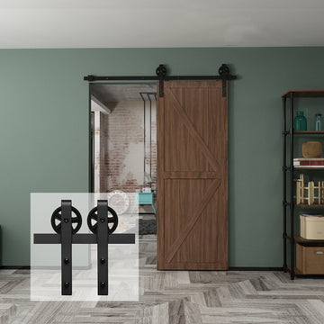 5 ft./60 in. Black Sliding Barn Door Track and Hardware Kit with Bigwheel J-Shape Hanger For Single Door