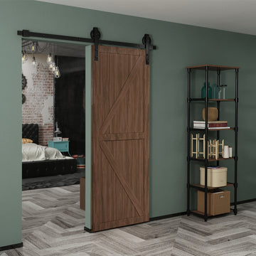5 ft./60 in. Black Sliding Barn Door Track and Hardware Kit with Bigwheel J-Shape Hanger For Single Door