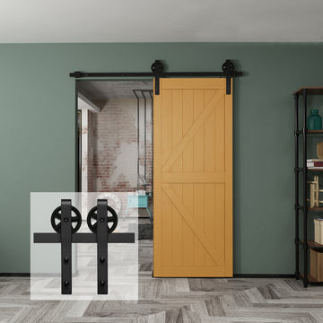 6.6 ft./79 in. Black Sliding Barn Door Track and Hardware Kit with Bigwheel J Shape Hanger for Single Door