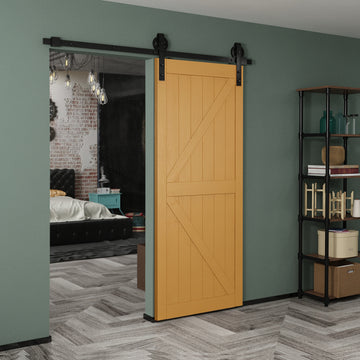 6.6 ft./79 in. Black Sliding Barn Door Track and Hardware Kit with Bigwheel J Shape Hanger for Single Door