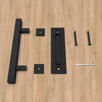12 in. Black Square Pull and Flush Sliding Barn Door Handle Set