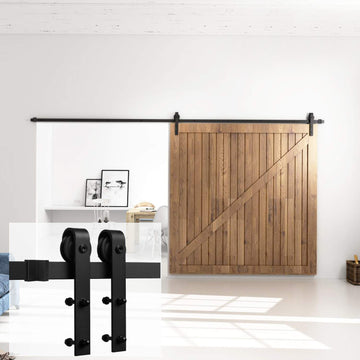 12 ft./144 in. Black Bent Strap Sliding Barn Door Track and Hardware Kit for Single Door with Floor Guide