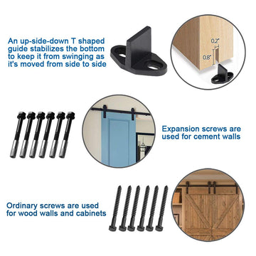 12 ft./144 in. Black Bent Strap Sliding Barn Door Track and Hardware Kit for Single Door with Floor Guide