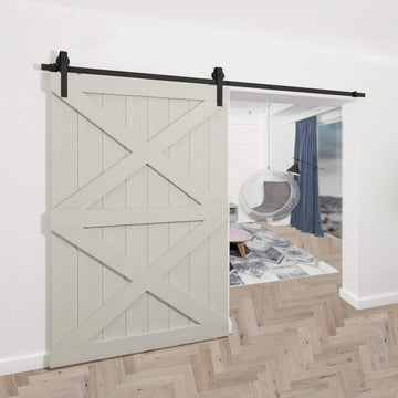 10 ft./120 in. Black Bent Strap Sliding Barn Door Track and Hardware Kit for Single Door with Floor Guide