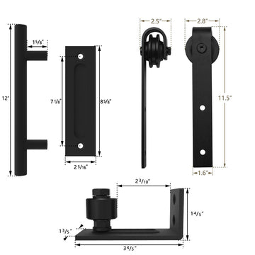 6.6 ft./79 in. Black Steel Strap Sliding Barn Door Track and Hardware Kit with 12 in. Cylinder Handle and Floor Guide