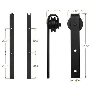 8 ft./96 in. Black Steel Sliding Barn Door Track and Hardware Kit for Double Doors with Floor Guides (J-Shape Hanger)