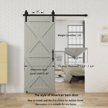 6.6 ft./79 in. Black Steel Straight Strap Sliding Barn Door Track and Hardware Kit w/12 in. Ladder Pull and Flush Handle