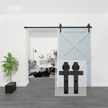 8 ft./96 in. Black Sliding Barn Door Track and Hardware Kit with I-Shape Hanger For Single Door