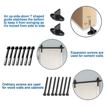 12 ft./144 in. Black Steel Straight Strap Sliding Barn Door Track and Hardware Kit for Double Doors with Floor Guide