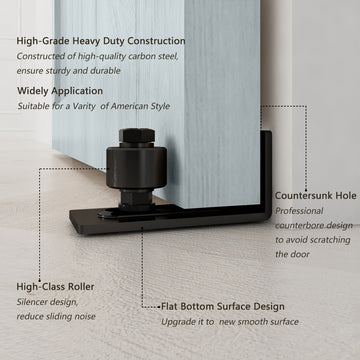 8 ft./96 in. Black Steel Straight Sliding Barn Door Track and Hardware Kit with 12 in. Square Handle and Floor Guide